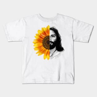 Jesus Christ Sunflower Christian God Faith Flower Kids T-Shirt